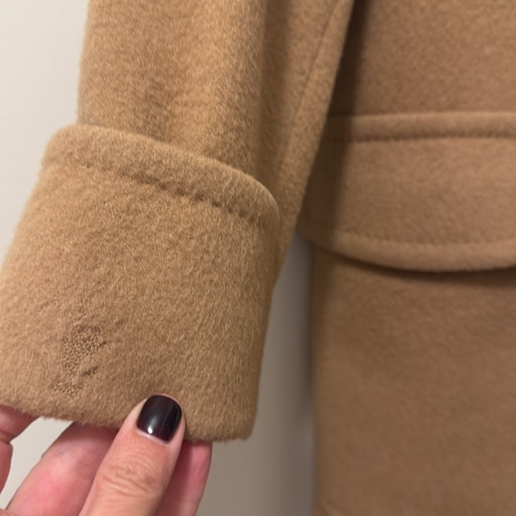 Saks Fifth Avenue Fleurette Camel Vintage Long Pea Coat - Picture 3 of 10